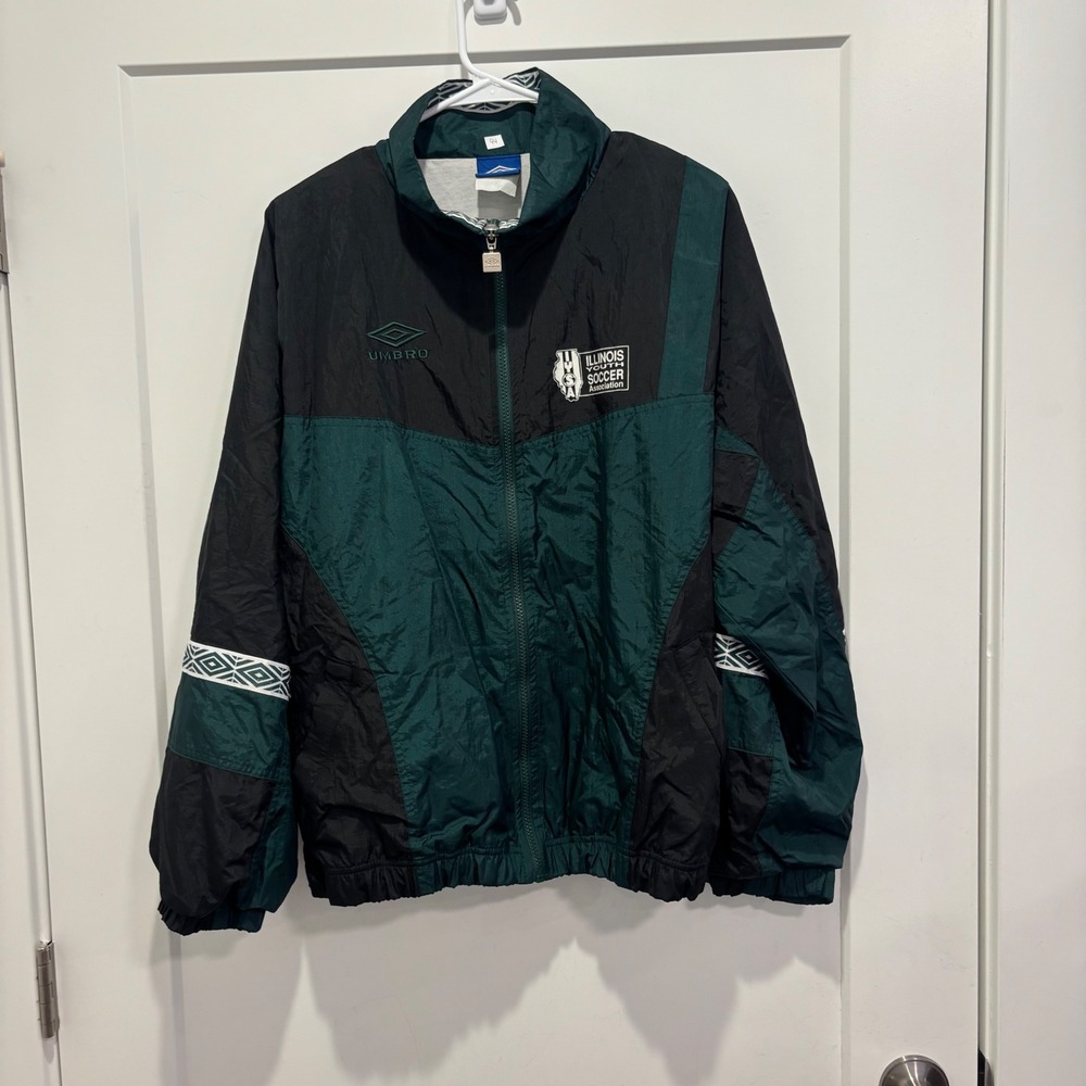 Vintage Umbro Illinois Soccer State Cup Champion Windbreaker Jacket Green Mens M